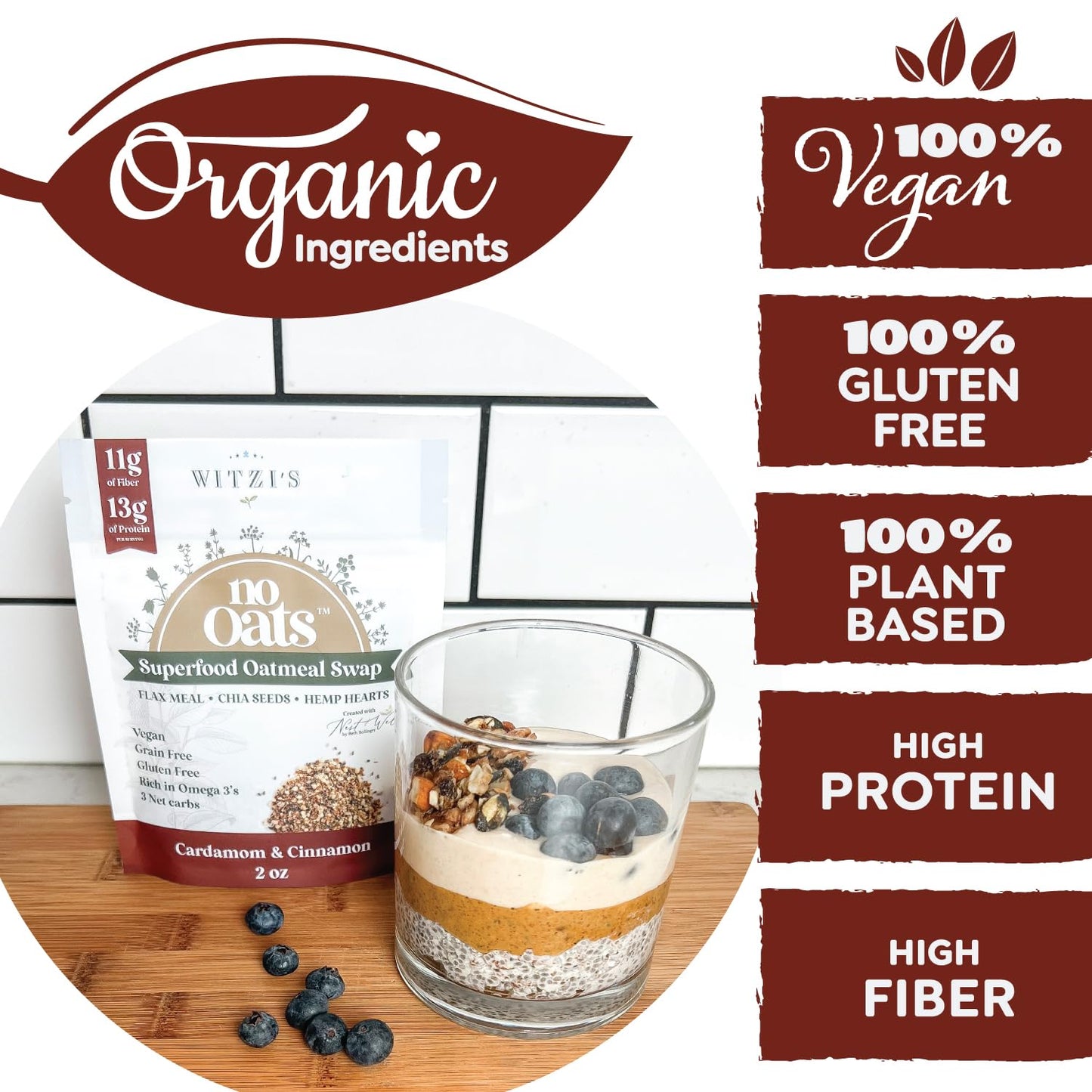 Witzi'S No Oats Oatmeal Alternative, Cardamom & Cinnamon, 2Oz (Pack Of 6), Made With Chia Seeds, Cinnamon & Cardamom, Grain Free