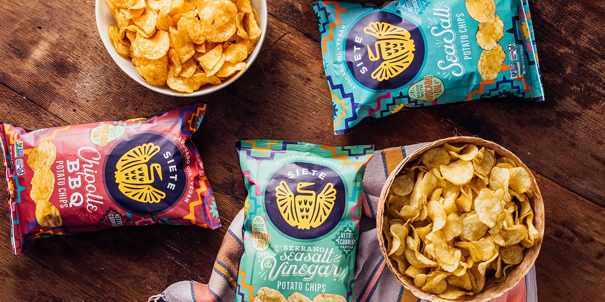 Siete Grain Free Potato Chips - Kettle Cooked | Gluten Free Chips | Vegan Snacks | Non GMO | Variety Pack, Sea Salt, Sea Salt &