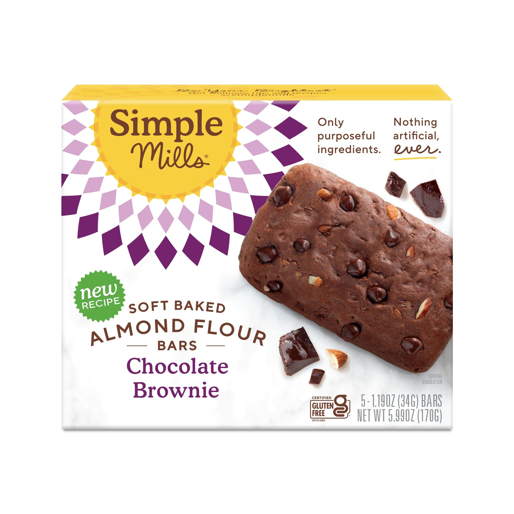 Simple Mills Almond Flour Snack Bars (Chocolate Brownie) With Organic Coconut Oil, Chia Seeds, Sunflower Seeds, And Flax Seeds,