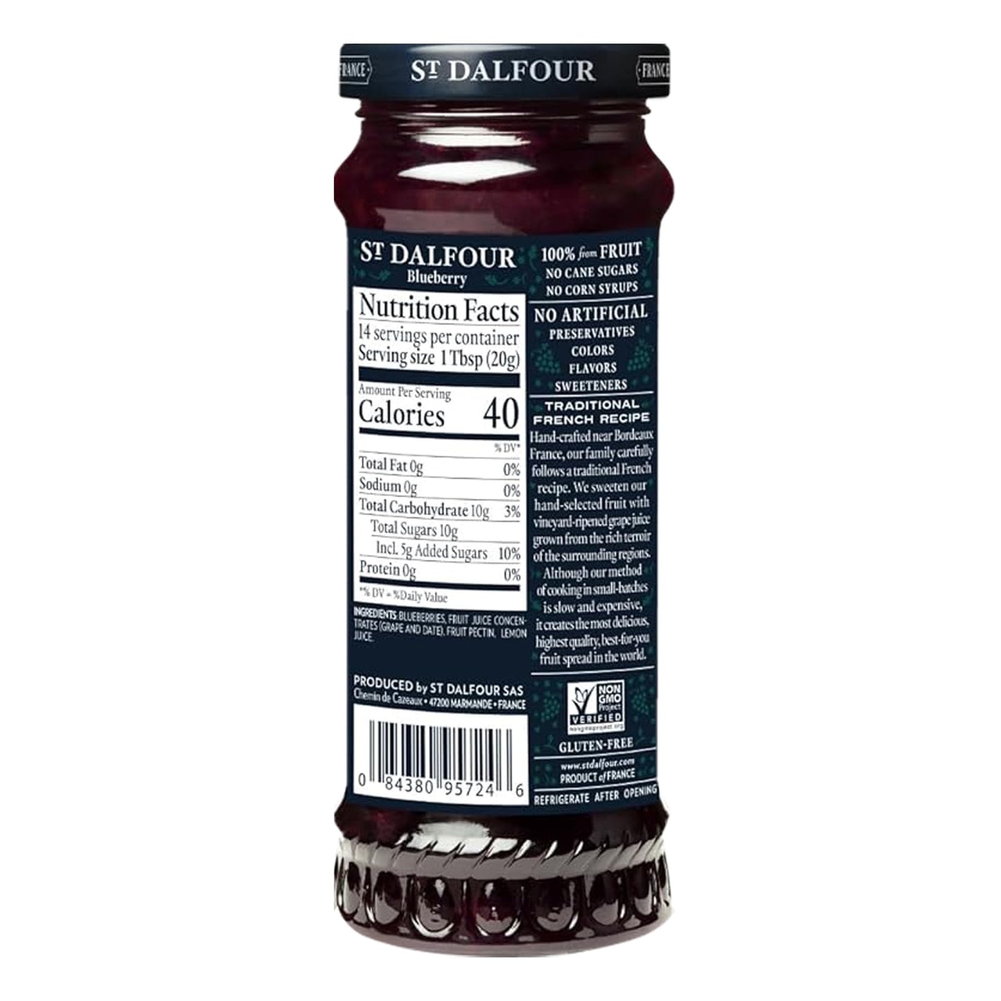 St. Dalfour Blueberry Fruit Spread - 10Oz - 100% From Fruit, No Artificial Ingredients, Non Gmo, No Cane Sugars, All Natural - Pack Of 2
