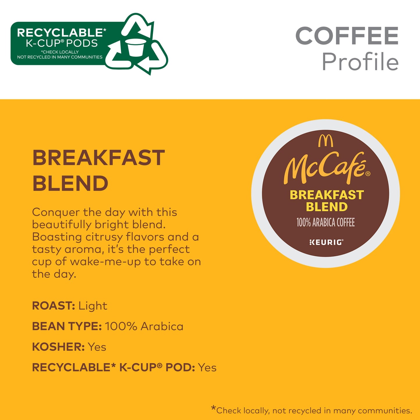 Mccafe Breakfast Blend Coffee, Keurig Single Serve Keurig K-Cup Pods, Light Roast, 96 Count (4 Packs Of 24)