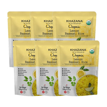 Khazana Authentic Lemon Ready To Heat Basmati Rice (Pack of 6, 8.8oz) | Non-GMO, Vegan, Gluten Free & Kosher | Aromatic & Flavor