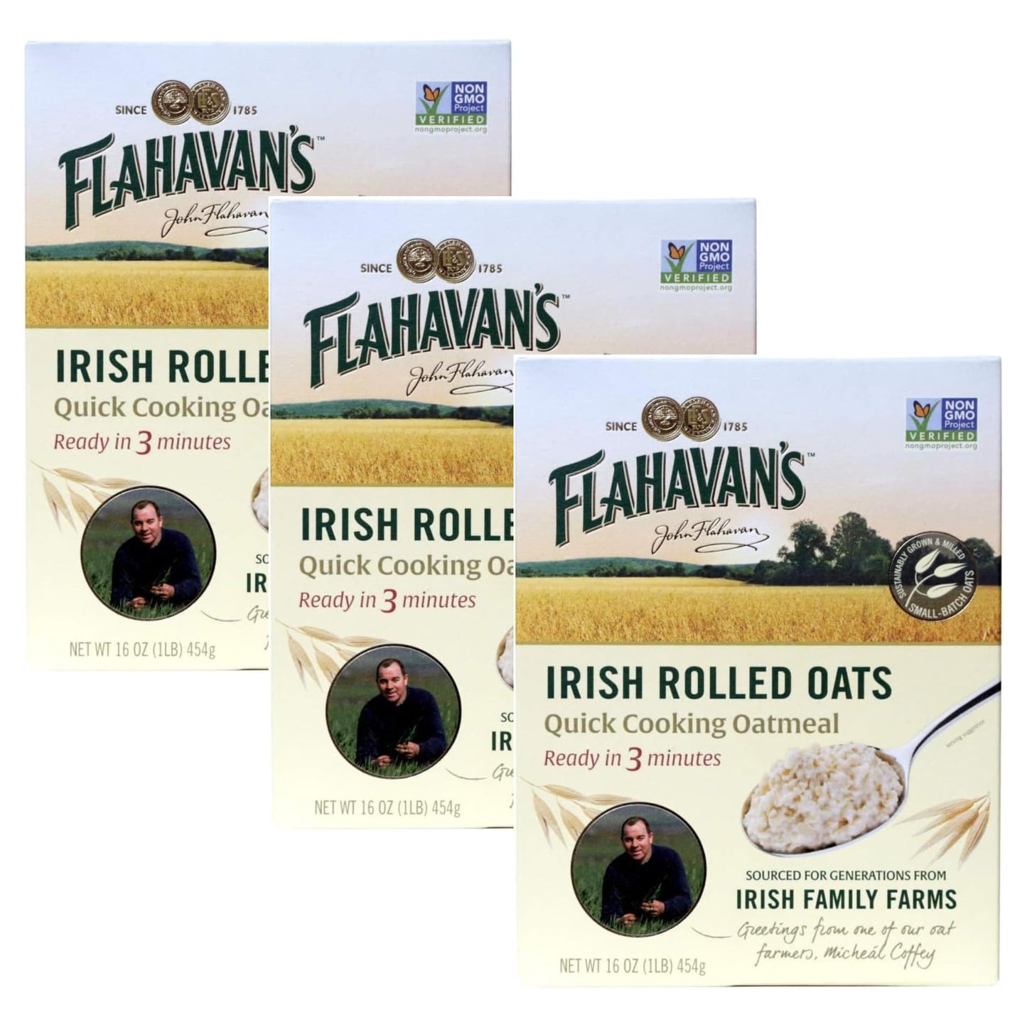 Flahavans Quick 3 Minute, Irish Rolled Oatmeal, 16 Ounce (Pack of 3)