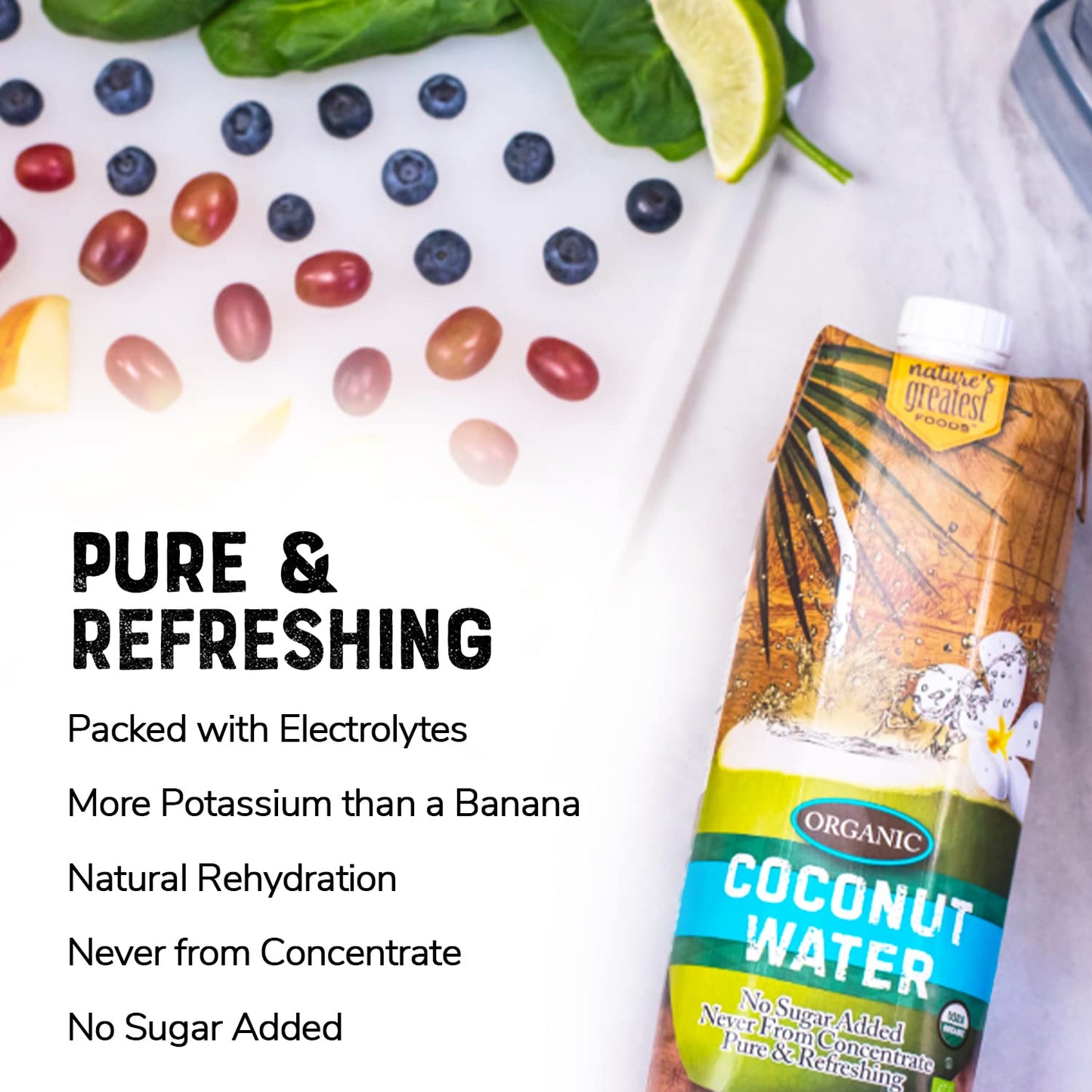 Nature'S Greatest Foods, Organic Coconut Water, Usda Organic Certified, No Sugar Added, Never From Concentrate, Pure & Refreshin