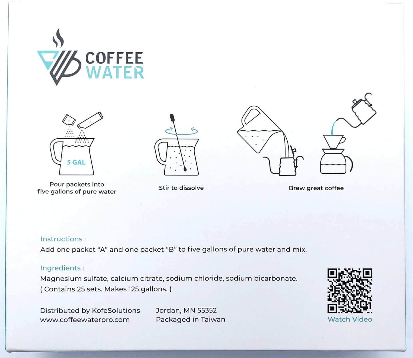 COFFEE WATER Mineral Packs for Making Water for Coffee (Makes 125 Gallons)