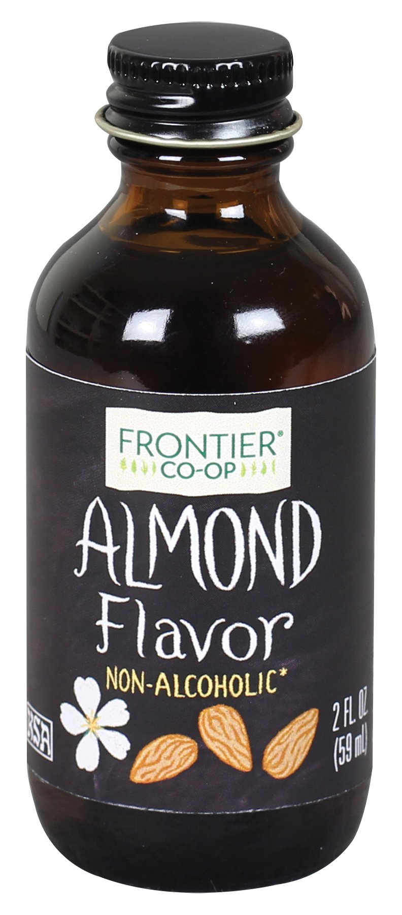 Frontier Co-op Organic Almond Extract, 2 Fl Oz Glass Jar, Sugar-free Vegan, Brown