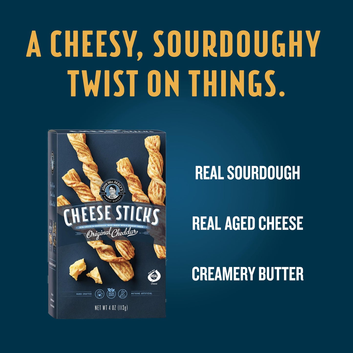John Wm. Macy's CheeseSticks | Original Cheddar | Twice Baked Sourdough Crackers Made with 100% Real Aged Cheese, Non GMO, Nothi