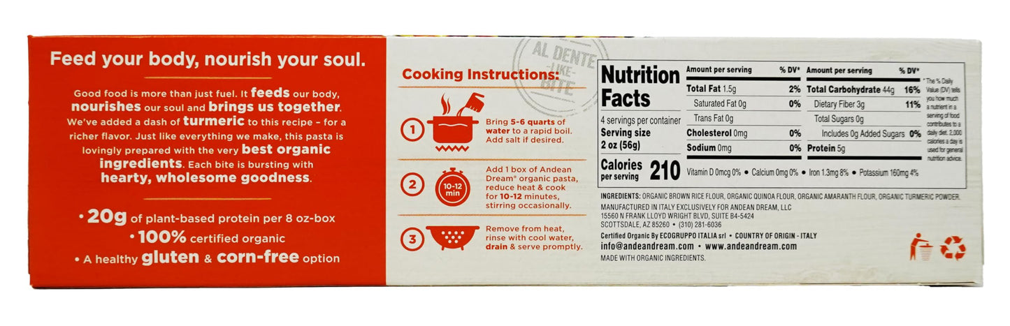 Andean Dream Organic Turmeric Spaghetti Pasta (12 Pack)