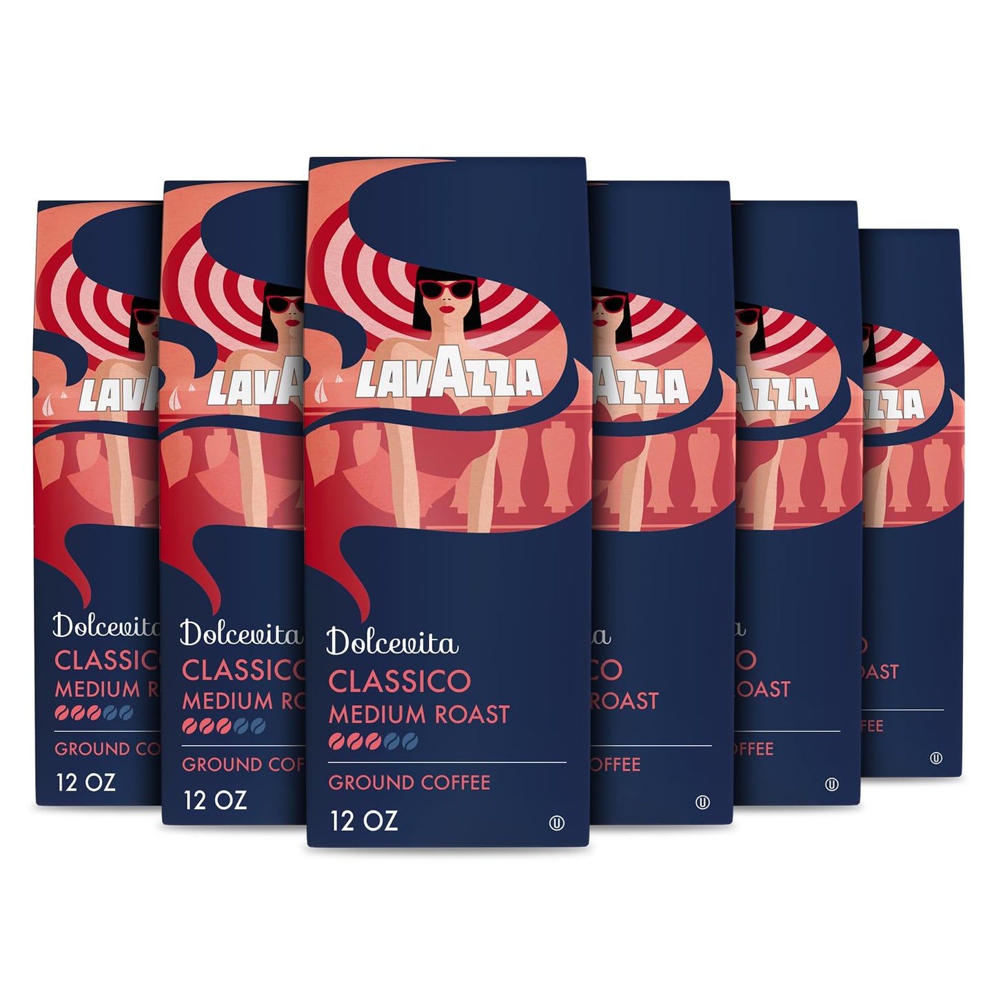 Lavazza Dolcevita Classico Ground Coffee, Medium Roast, 12oz, Pack of 6, Rich and Full-bodied, Intensity 3/5, Brown