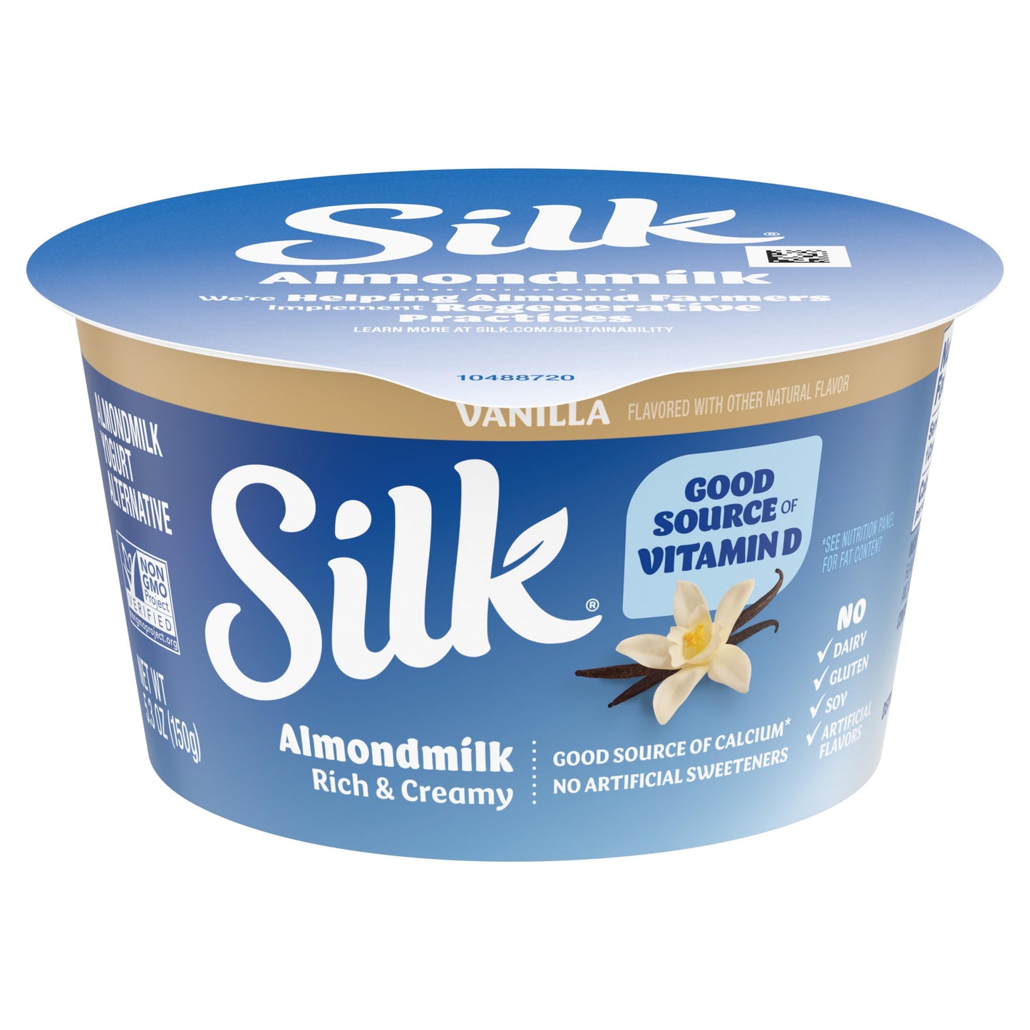Silk Almond Milk Dairy-Free Yogurt Alternative, Vanilla, Soy-Free, Gluten-Free, Vegan, Non-GMO Project Verified, 5.3 oz.