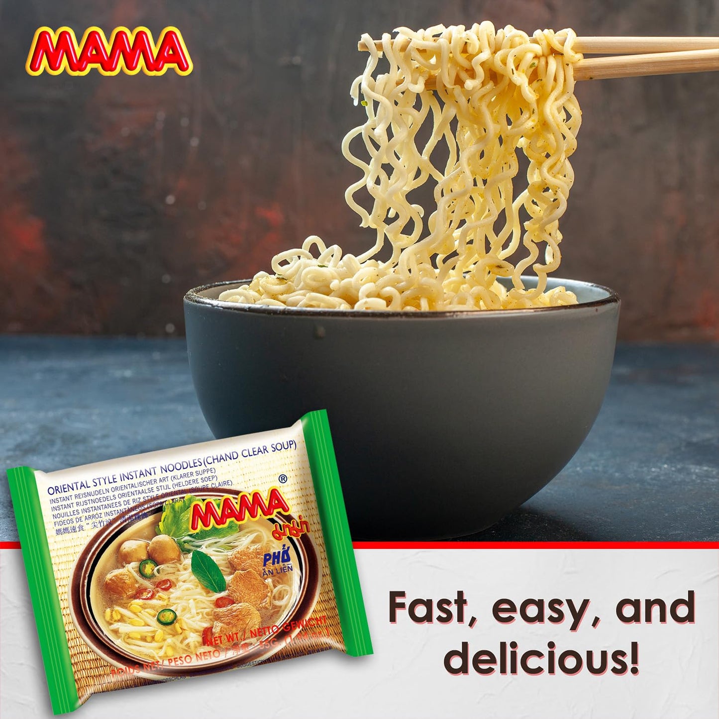 Mama Noodles Chand Clear Soup Instant Rice Noodles W/Delicious Thai Flavors, Hot & Spicy Noodles, No Trans Fat W/Fewer Calories