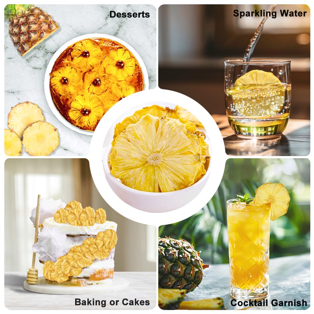 Fraunitsh Dried Pineapple Slices 3.17Oz/ 90G, Dehydrated Pineapple Slices, Dry Pineapple Slices Flowers For Cocktails Drinks Bak