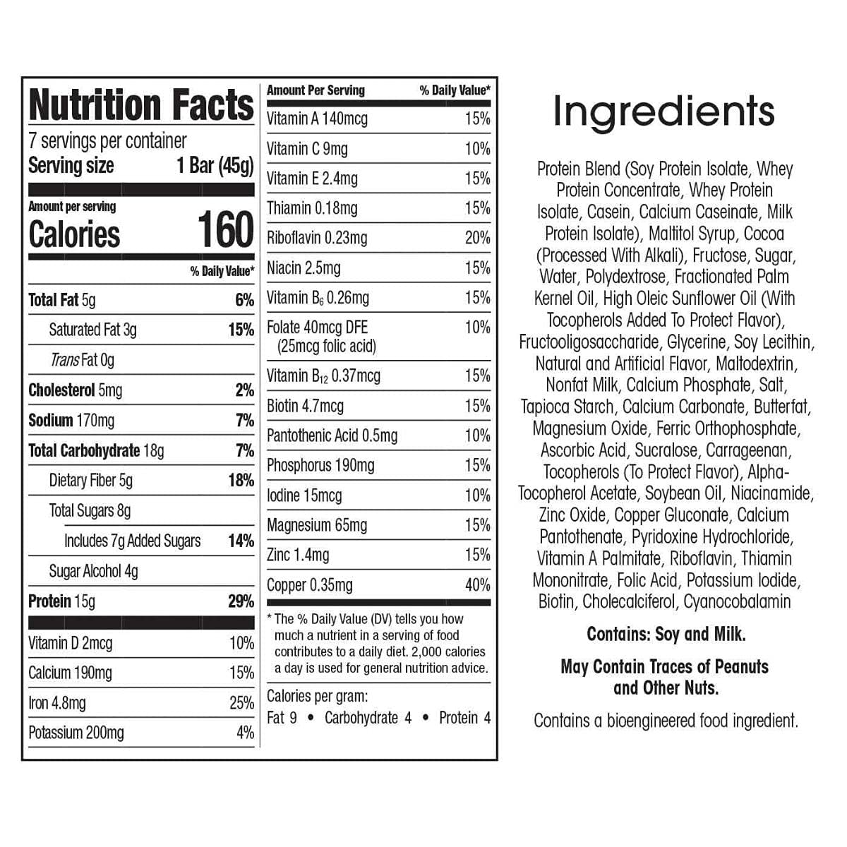 WonderSlim Meal Replacement Protein Bar, Peppermint Cocoa Crunch, 15g Protein, 20 Vitamins & Minerals, Gluten Free (7ct)