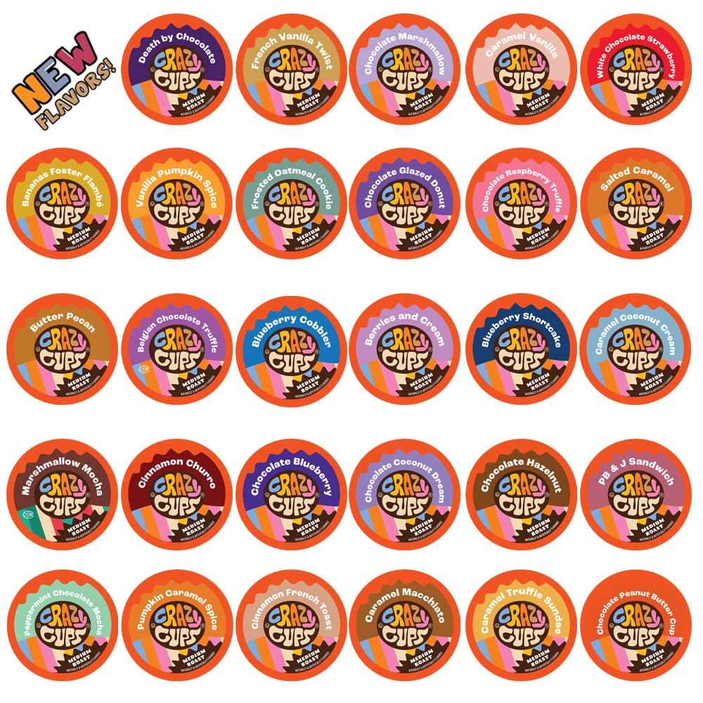 Crazy Cups Flavored Coffee Pods Variety Pack - 40 Count Single Serve Coffee Pods