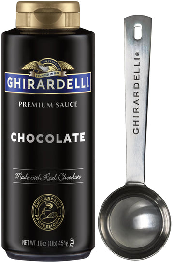 Ghirardelli Chocolate Sauce  16 Ounce Squeeze Bottle With Ghirardelli Stamped Barista Spoon