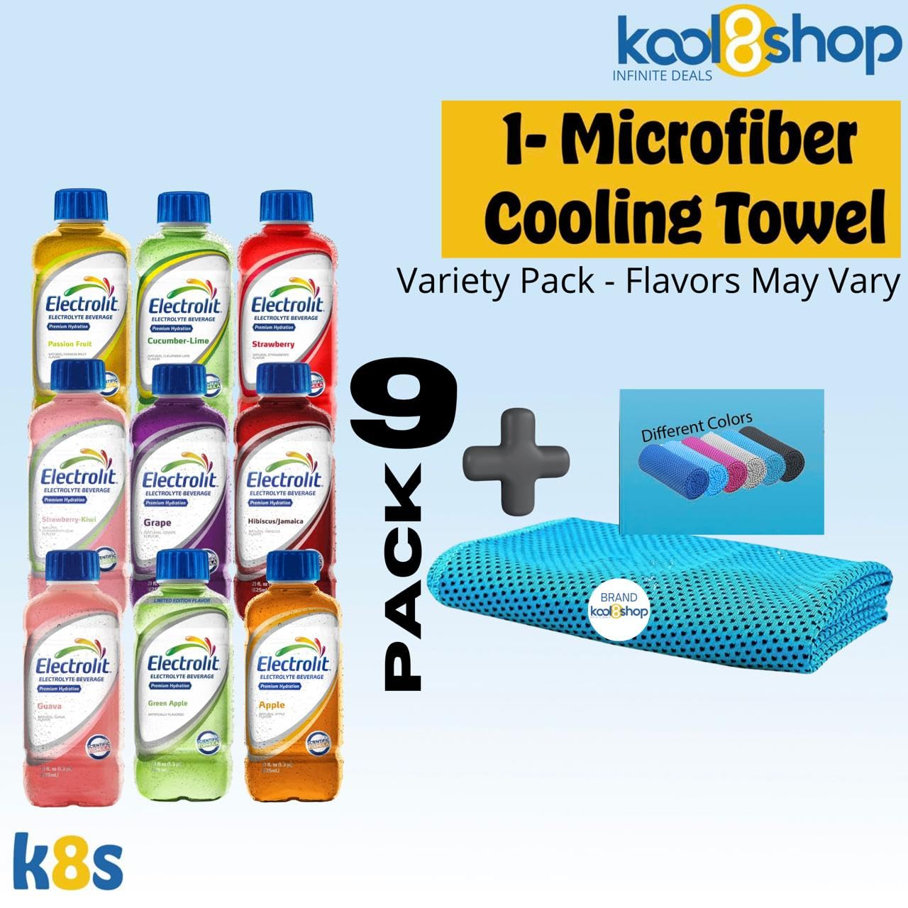 Electrolit Variety Pack Flavors May Vary Hydration Drink With Electrolytes 21 Fl Oz Plastic Bottles 9 Pack + 1 Microfiber Coolin