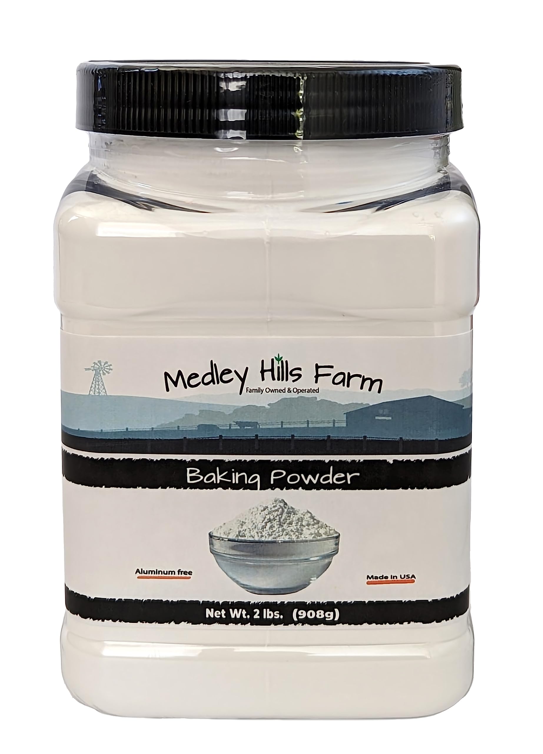 Baking Powder aluminum free by Medley hills farm 2 Lbs. in Reusable Container - Double acting aluminum free baking powder - Kosher - enhanced Baking Powder for cooking - Baking - Made in USA
