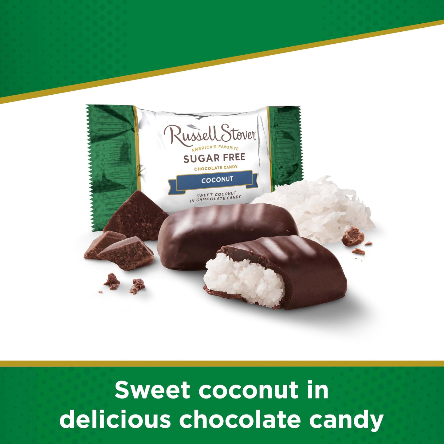 Russell Stover Sugar Free Coconut with Stevia - Sweet Coconut in Chocolate Candy, 3 oz. Bag (pack of 12)