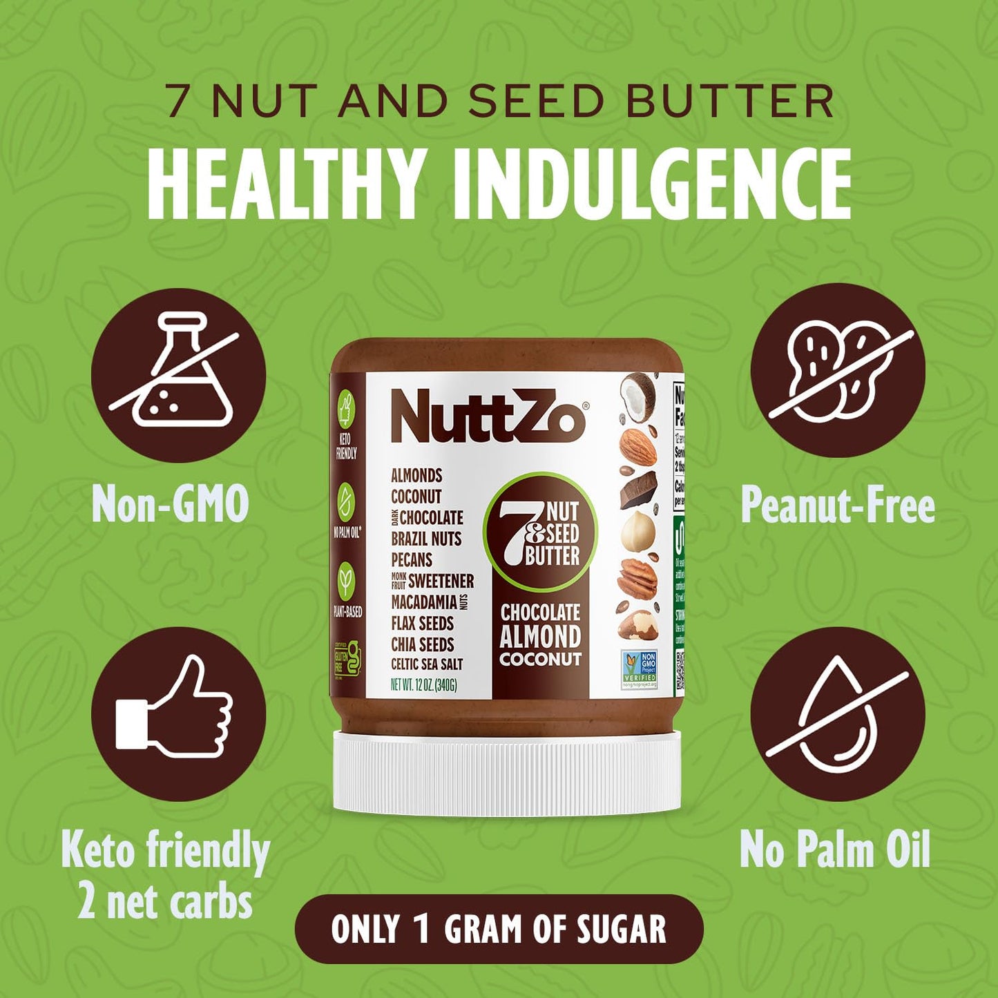 NuttZo Keto Dark Chocolate Nut Butter, Crunchy Coconut & 7 Nuts Blend, 12oz Jar (Pack of 6), Vegan, Kosher, 1g Sugar, 3g