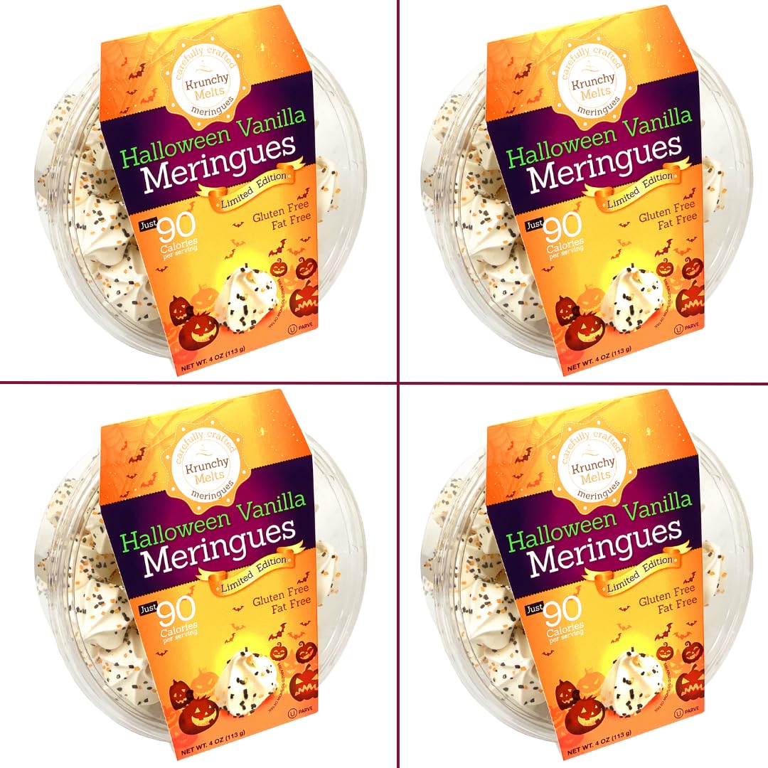 4 Pack Krunchy Melts Original Meringue Cookies | Halloween Vanilla 4-Pack | Only 90 Calories Per Serving | Fat Free, Gluten Free