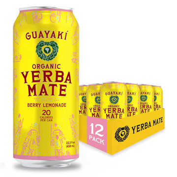 Guayaki Yerba Mate Energy Drink, Berry Lemonade, Low Sugar, 150mg Caffeine, 15.5 Fl Oz (Pack of 12)
