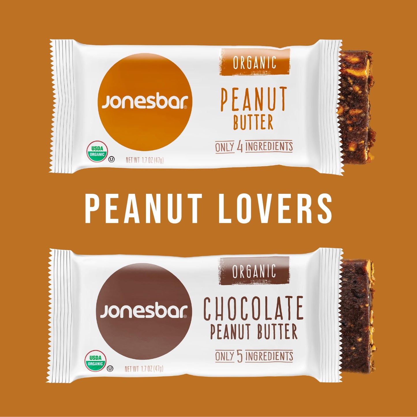 Jonesbar Usda Organic Fruit & Nut Bar, Non-Gmo, Kosher, Vegan, Gluten Free, Simple Snack Bar (Peanut Lovers, 12 Count (Pack Of 1