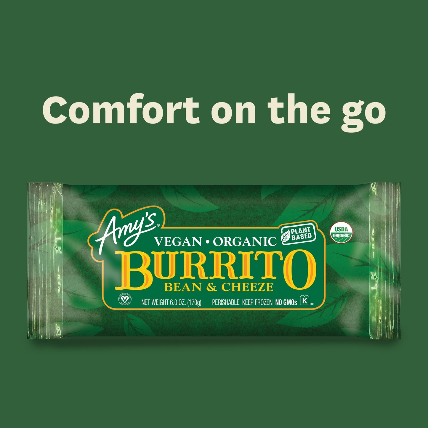 Amys Frozen Burrito, Vegan Bean & Cheeze, Gluten Free, Non-Dairy, 6.3 oz.