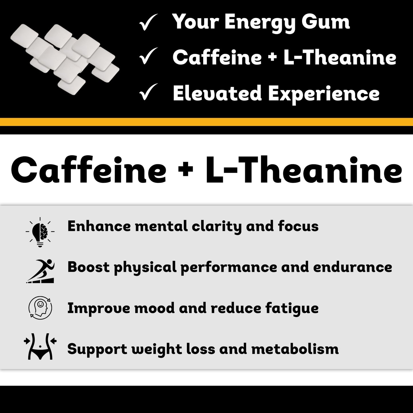 FUNSTITUTION Natural Multivitamin Caffeine Gum | Focus & Energy | 60 mg | 56 pcs | Black with Pink/Purple Hints