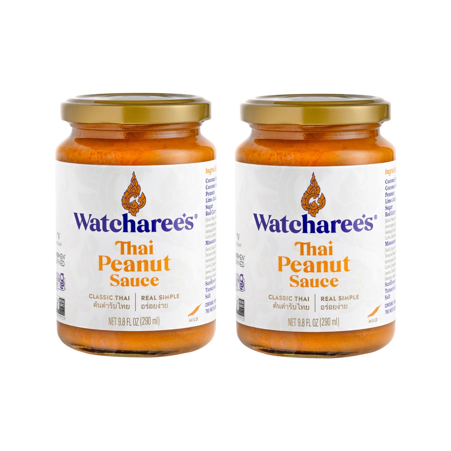 Watcharee'S Thai Peanut Sauce | Vegan | Authentic Traditional Thai Recipe | 12.8Oz Jar (Thai Peanut, 2 Pack)