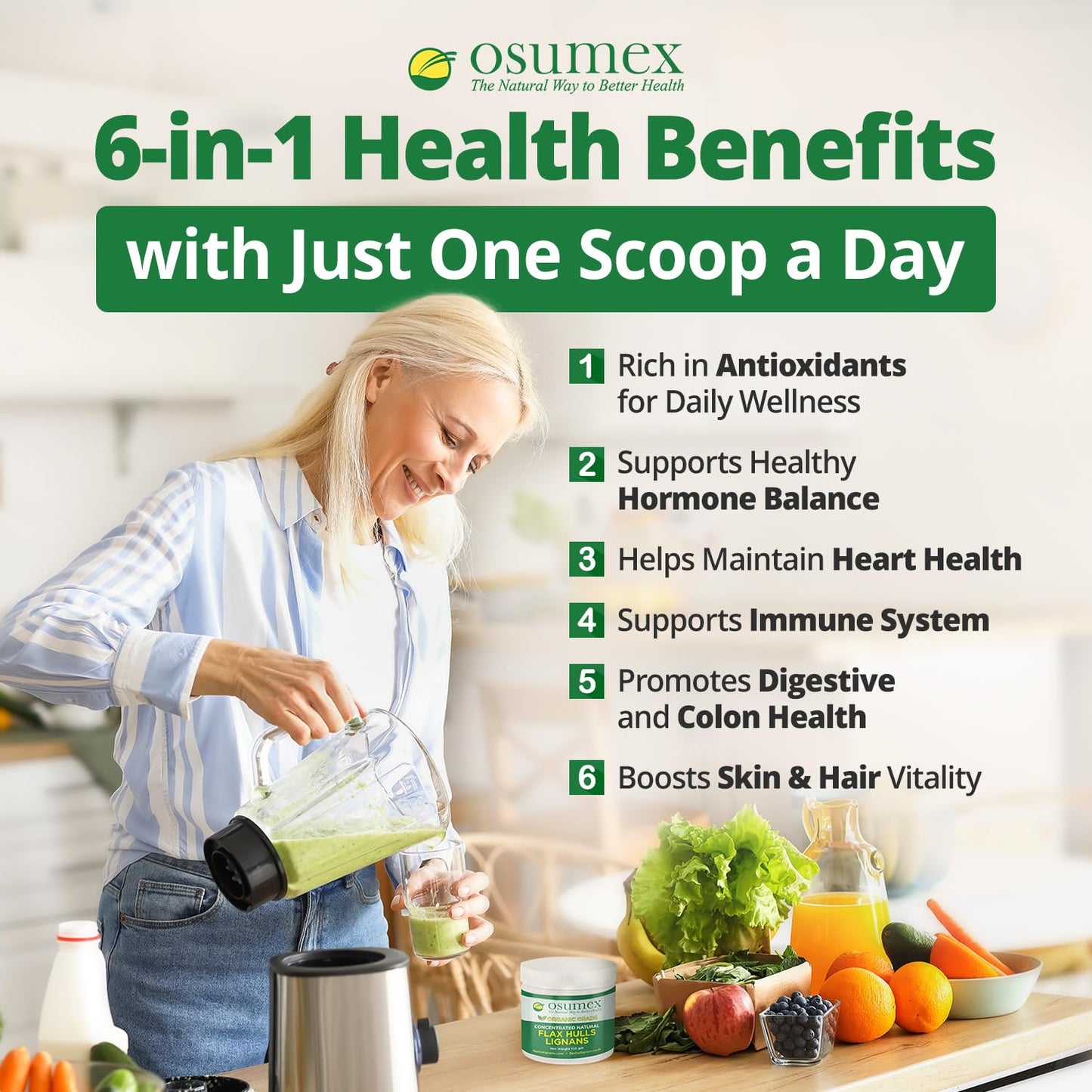 Osumex Flax Seed Hull Powder - Organic Lignan SDG, 150g (5.29oz), Smoothie Seeds for Daily Nutrition