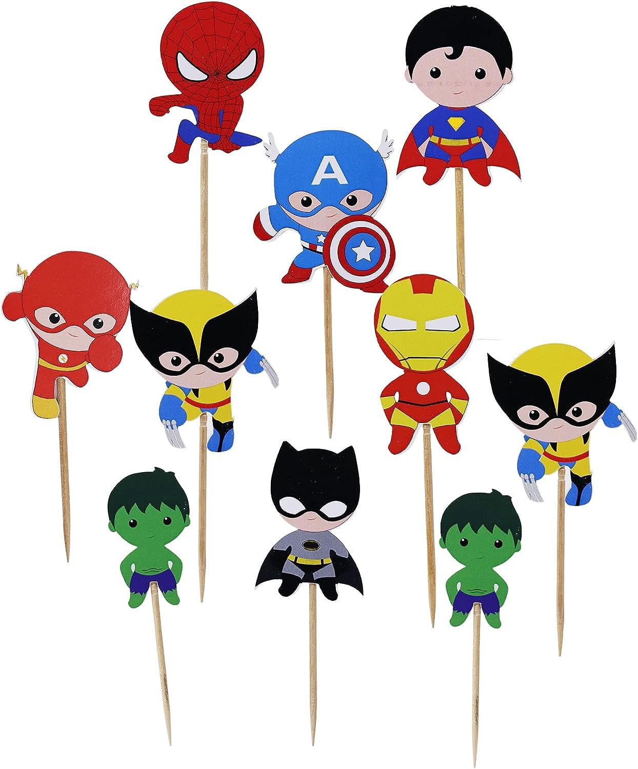 Confetti 24Pc Cartoon Superhero Cupcake Topper For Kids Birthday Party Cake Decoration Supplies Super Heroes Cupcake Toppers Cup