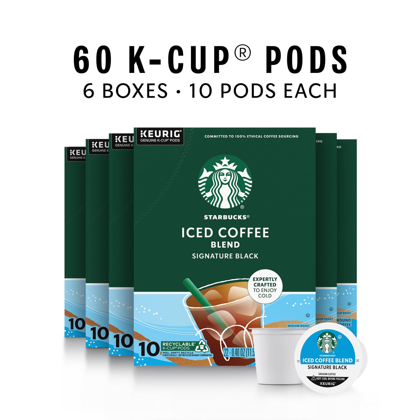 Starbucks K-Cup Coffee Pods, Medium Roast Iced Coffee Blend, 60 Pods Total, 100% Arabica, Compatible with Keurig malt-inspired