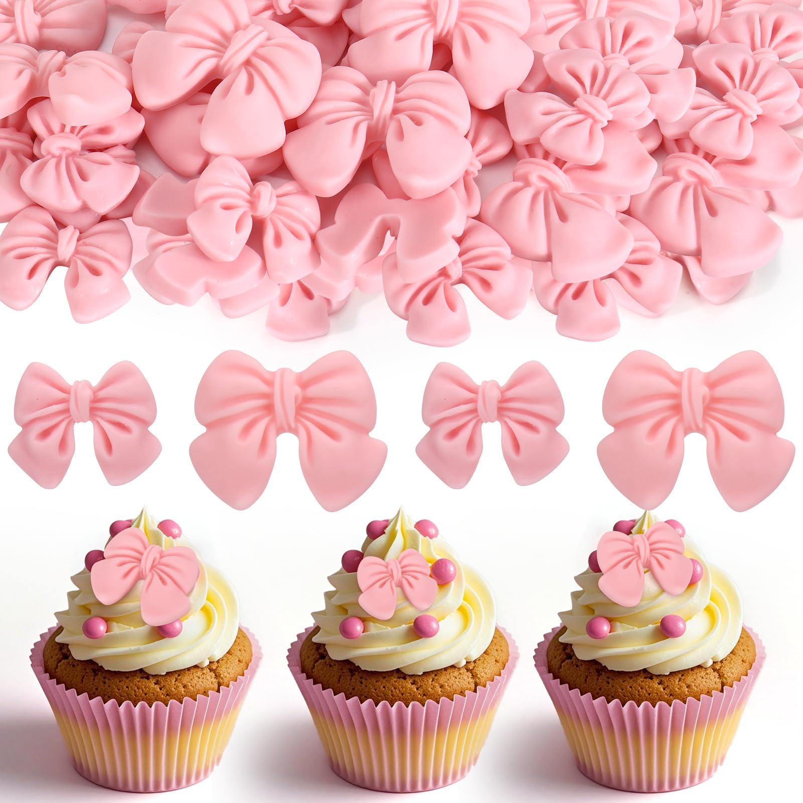 30 Pcs Pink Bow Cupcake Toppers, Bowknot Cake Decorating Bow Cake Topper Birthday Decorations Coquette Bow Theme Party Decoratio