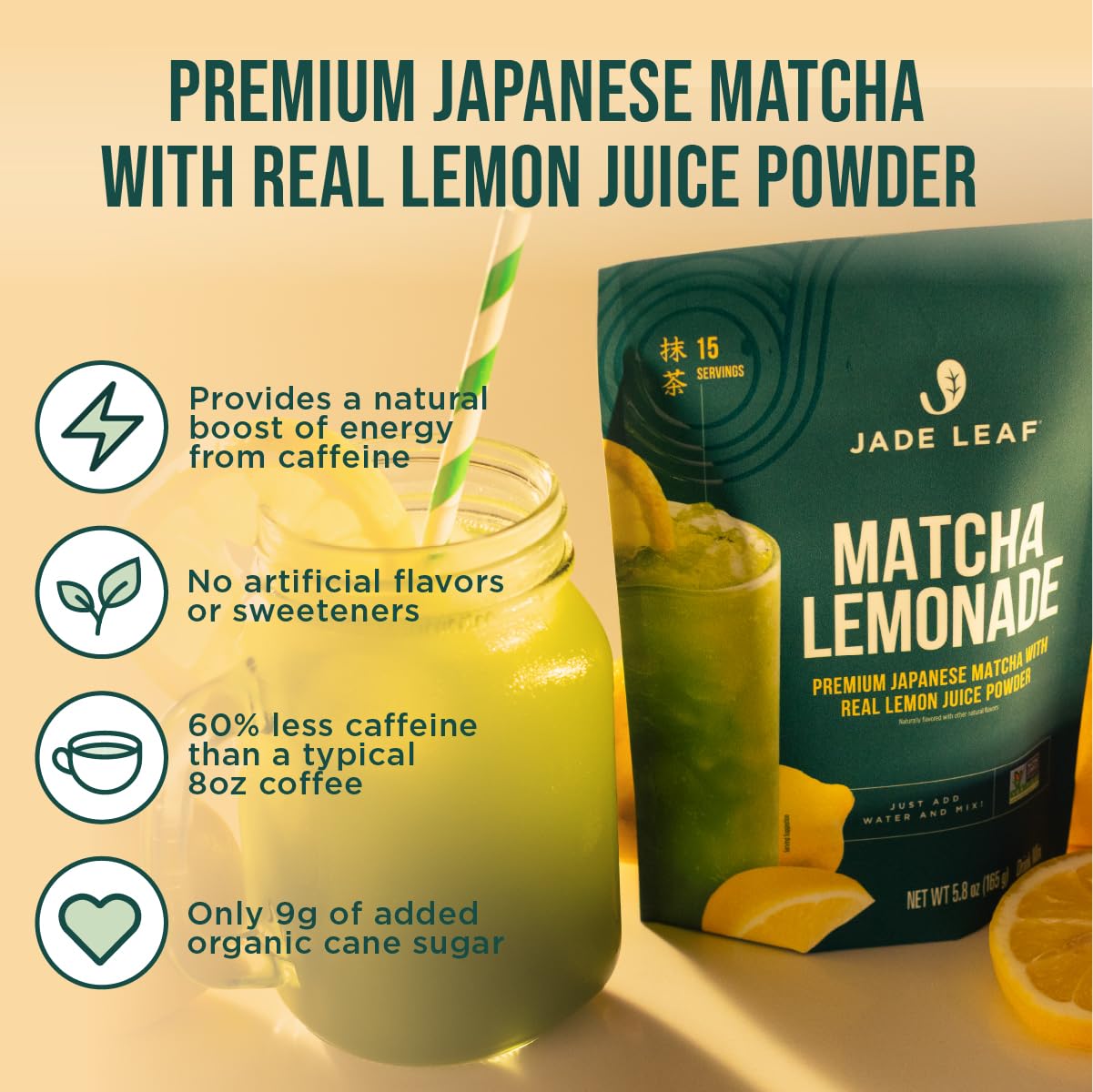 Jade Leaf Matcha Organic enhanced Ceremonial Grade Matcha Green Tea Powder - Japanese - Culinary  Ingredient  Ceremonial Barista Teahouse  Latte  Collagen  5.8 Ounce (Pack of 1)  Matcha Lemonade