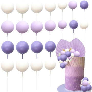 Ephlyn 30Pcs Ball Cake Picks Colorful Ball Shaped Cake Topper Pearl Balls Cupcake Cake Insert Topper For Birthday Party Decorati