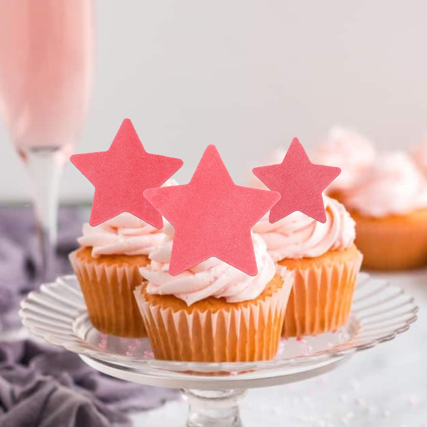 ZHUOWEISM 60 PCS Edible Star Cupcake Toppers Wafer Paper Pink Decorations for Baby Shower, Wedding, Birthday Party Supplies