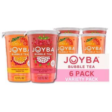 Joyba Bubble Tea Variety Pack, Mango Passion Fruit Green Tea & Raspberry Dragonfruit Black Tea with Popping Boba, 6 Pack, 12 fl.