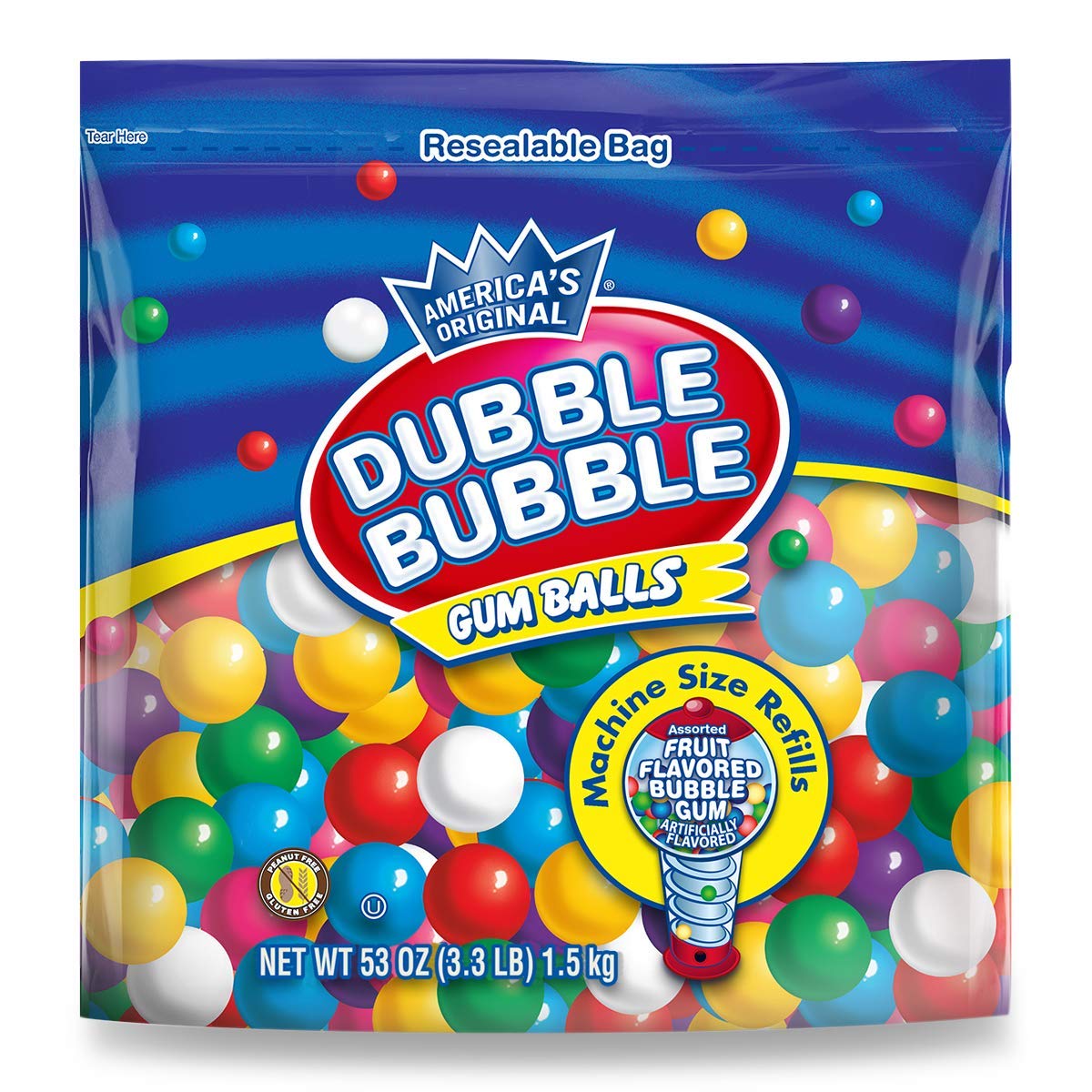 Tootsie Roll Gumball Machine Refill - Assorted .5 Inch Gumballs - 53 Ounce Bag - 1 Count - Multi Color