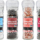 Soeos Black Peppercorns + White Sea Salt + Rainbow Peppercorns + Pink Salt, 10.6oz(300.50g) Spice Total, Glass Bottle Grinder wi