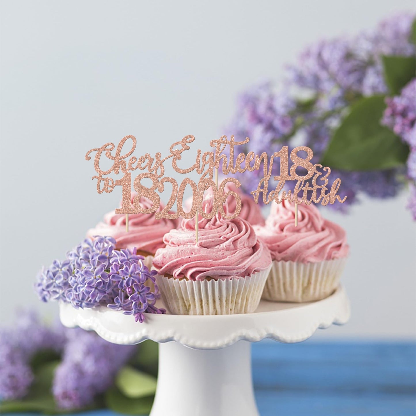YCTHUNFISH 24 Pack 18th Birthday Cupcake Toppers Glitter Rose Gold Decorations for Happy 18th Birthday Party Supplies