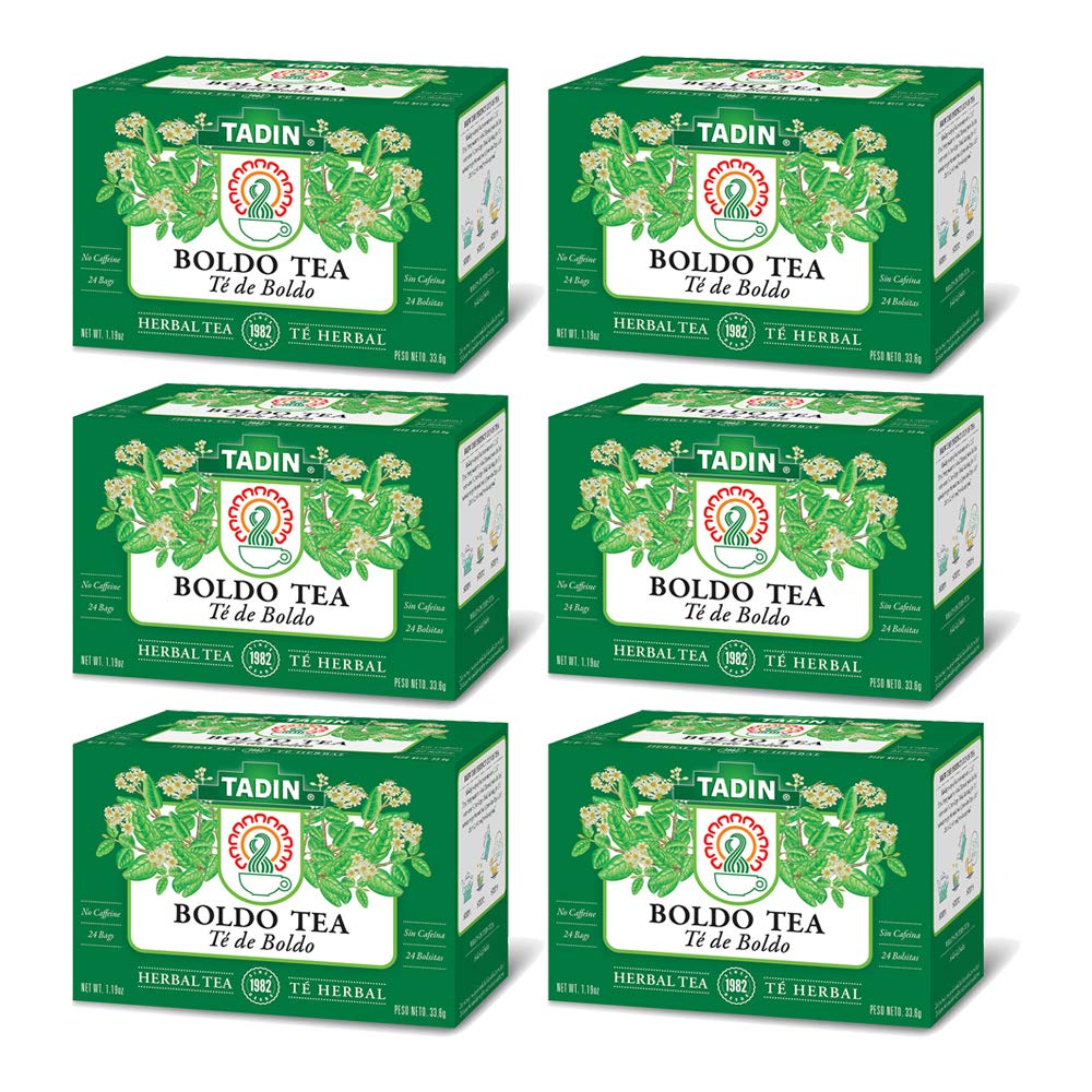 Tadin Boldo Herbal Tea, Caffeine Free, 24 Tea Bags, 1.18 oz, Pack of 6