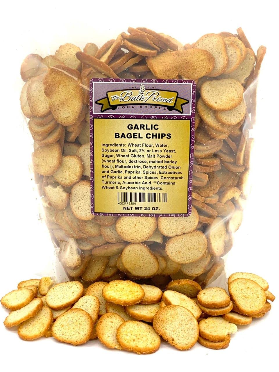 The Bulk-Priced Food Shoppe Garlic Bagel Chips, 24 oz Resealable Zip Lock Stand Up Bag