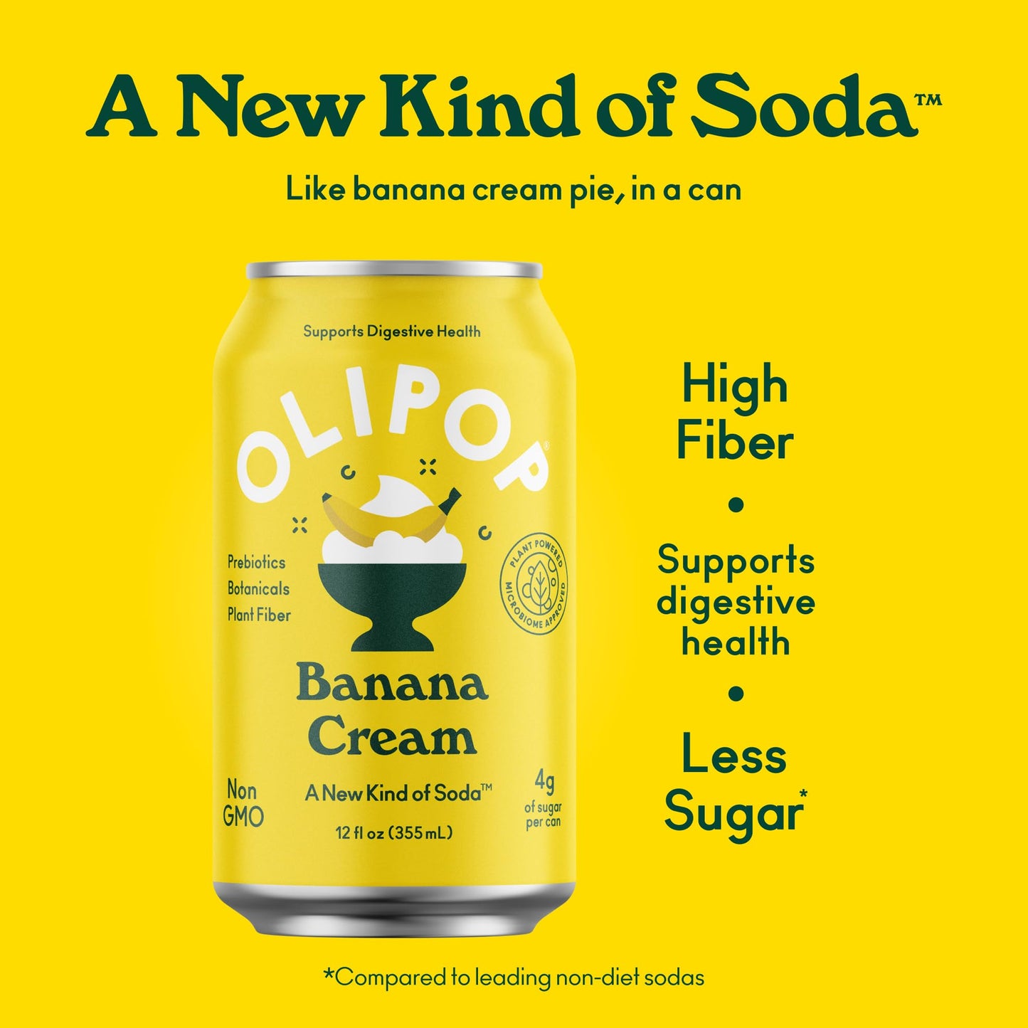 OLIPOP Prebiotic Soda Pop, Banana Cream, A New Kind of Soda Packed with Prebiotics, Fiber, and Botanicals, Gluten Free, Vegan, G