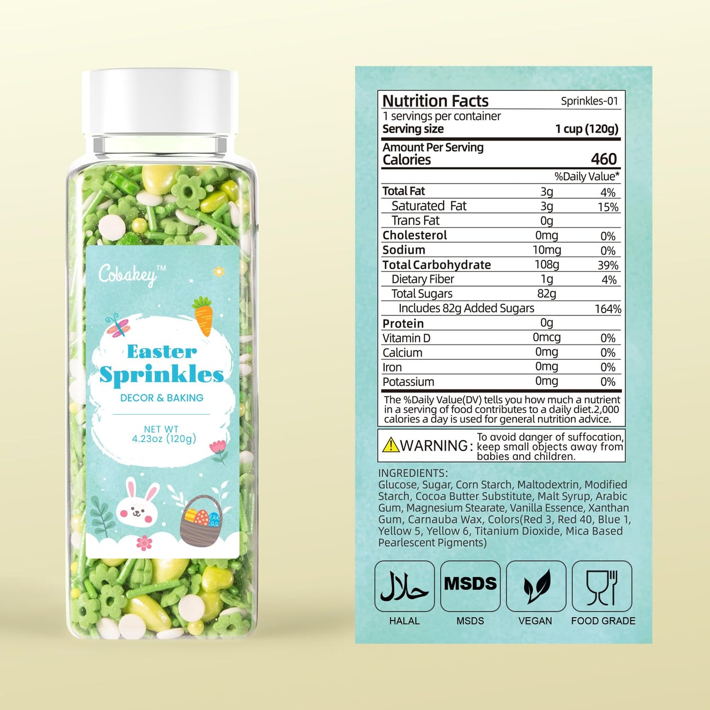 Cobakey Easter Sprinkles For Cookies 4.23 Ounce Spring Sprinkles For Baking Green Easter Eggs Perfect For Easter Cake Decoration