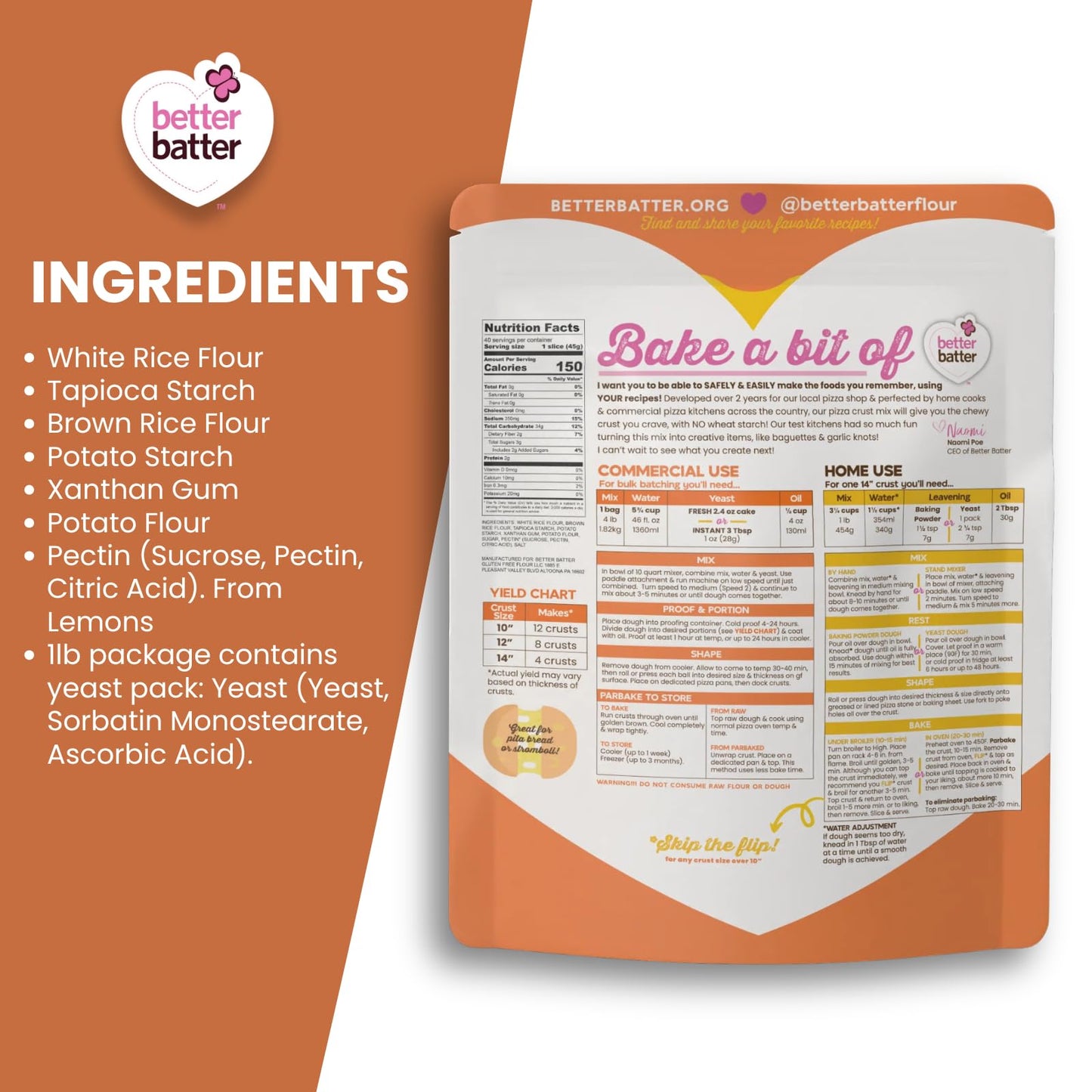 Better Batter Pizza Crust Mix | Certified Kosher, Vegan & Gluten Free Mix For Baking Top 9 Allergen-Free Perfect For 14'' Pizzas
