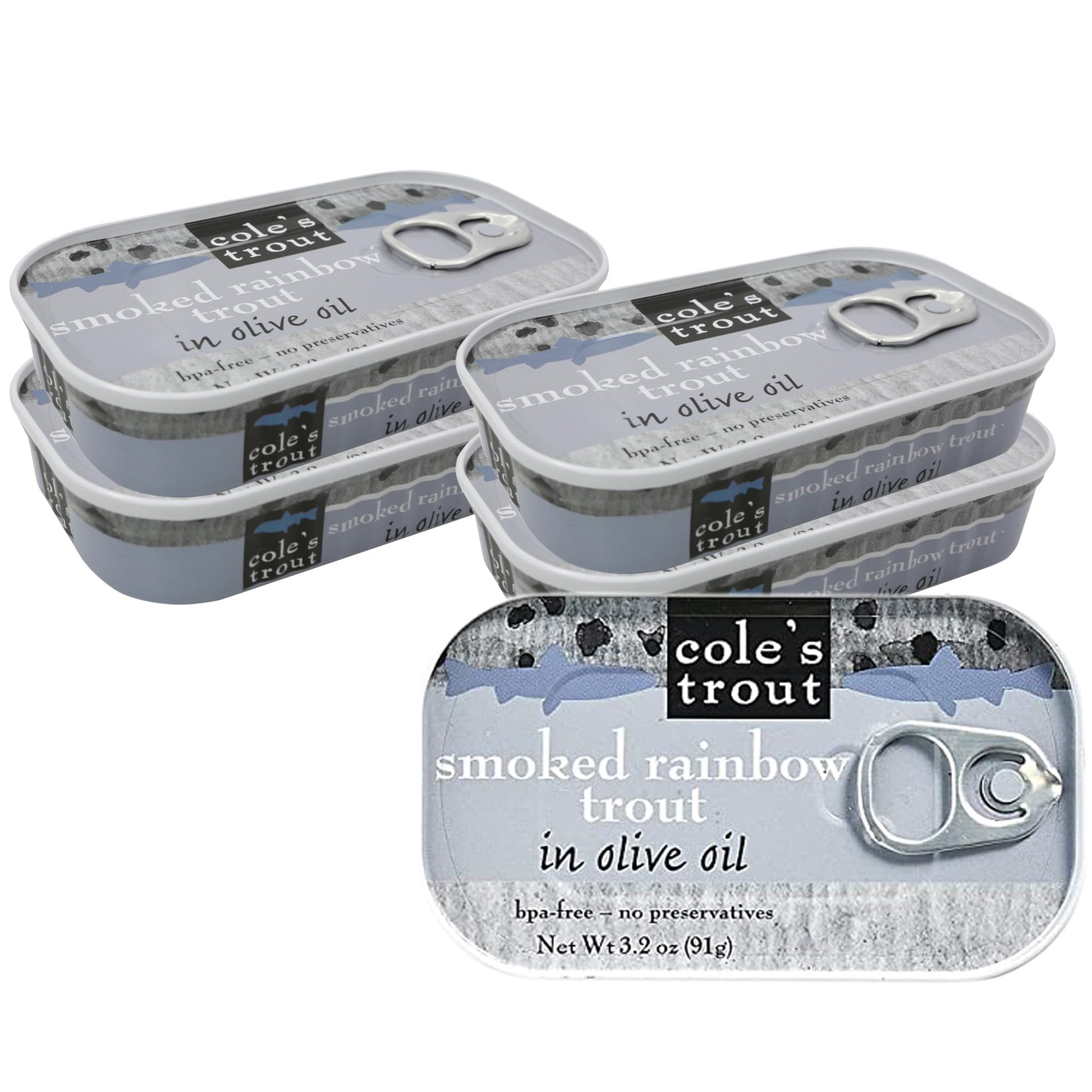 Coles Smoked Trout Fillet with Extra Virgin Olive Oil, 3.2oz Hand-Packed Canned Fish, Pack of 5, High in Protein, Preservative Free