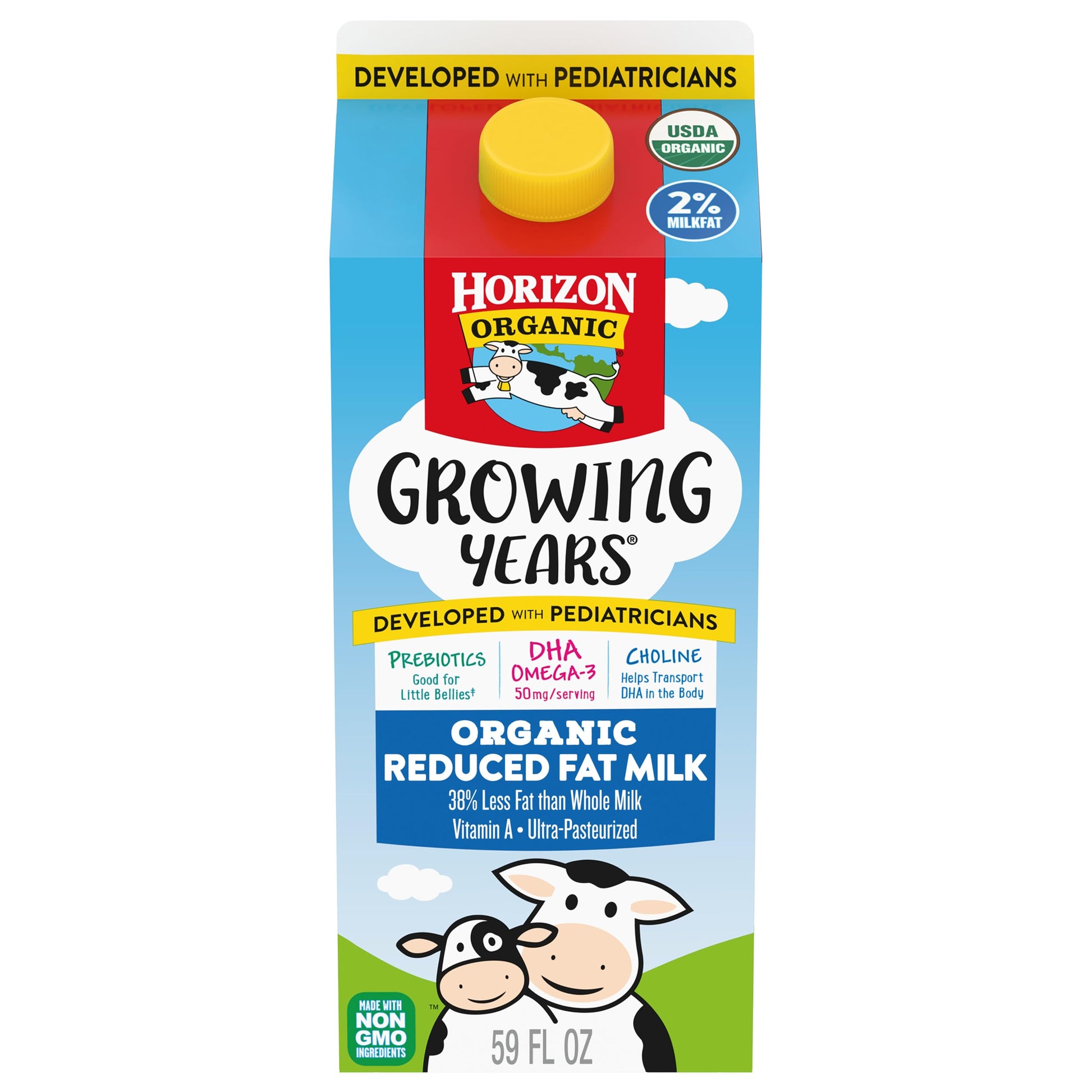 Horizon Organic Growing Years 2% Milk, High Vitamin D Reduced Fat Milk for Growing Kids with DHA Omega-3, Choline, and Prebiotic