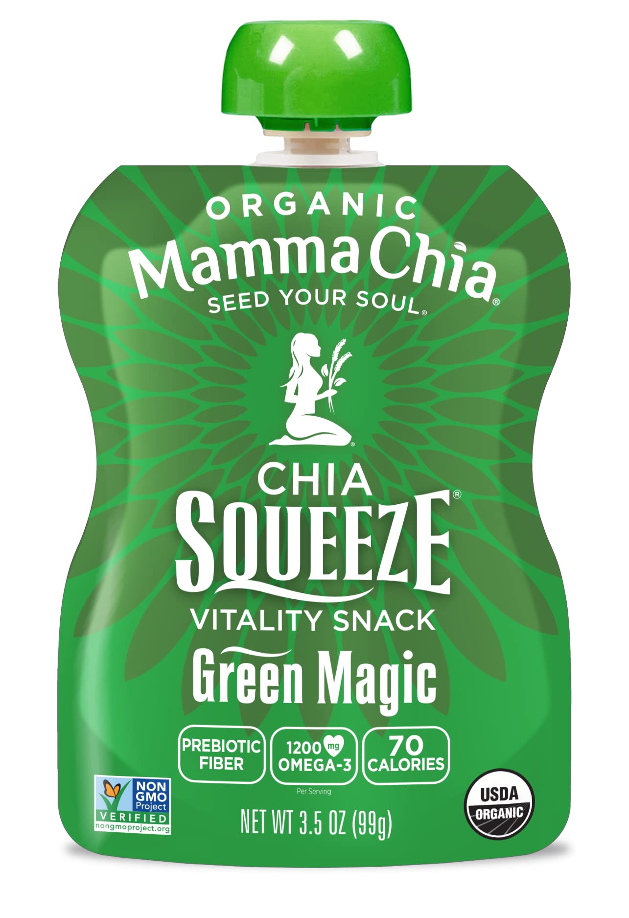 Mammachia Chia Squeeze Green Magic Vitality Snack, Vegan Friendly, Kosher, USDA Certified Organic, Gluten Free & Non-GMO, 3.5 Ou