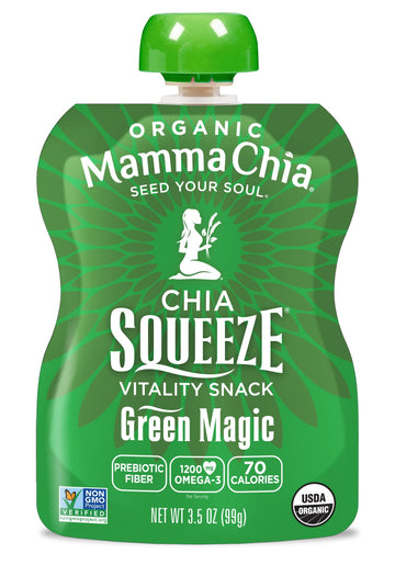 Mammachia Chia Squeeze Green Magic Vitality Snack, Vegan Friendly, Kosher, USDA Certified Organic, Gluten Free & Non-GMO, 3.5 Ou