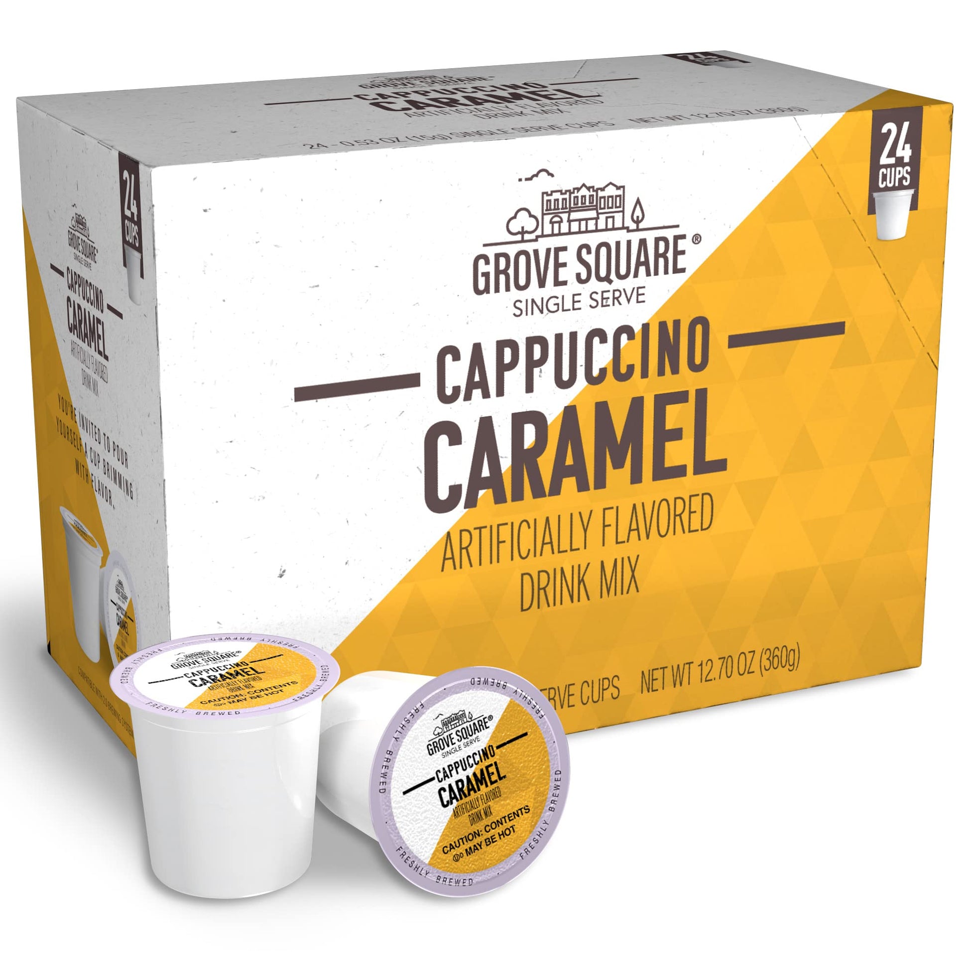 Grove Square Cappuccino Pods, Caramel, Single Serve, 24 Count, Model 12G001F4652